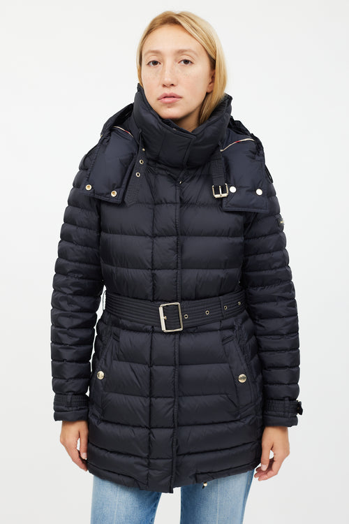 Burberry Navy & Gold Mid Length Puffer Jacket