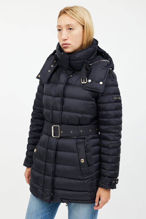 Burberry Navy & Gold Mid Length Puffer Jacket