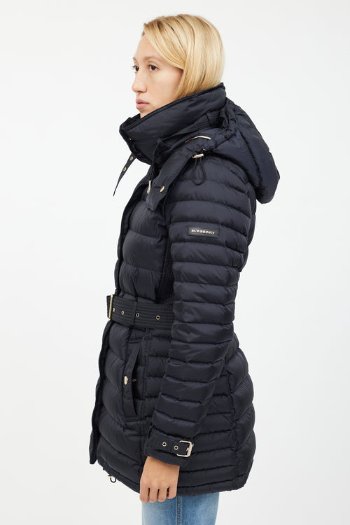 Burberry Navy & Gold Mid Length Puffer Jacket