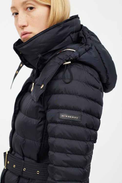 Burberry Navy & Gold Mid Length Puffer Jacket