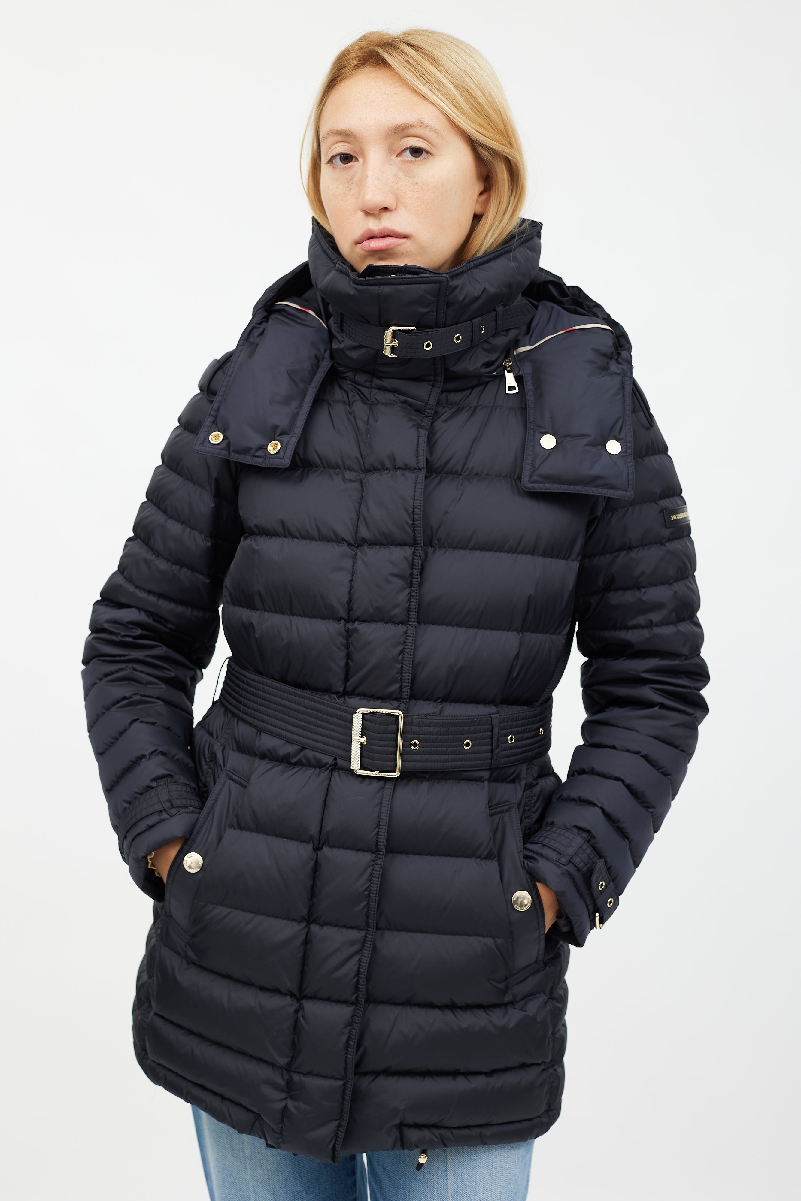 Burberry Navy & Gold Mid Length Puffer Jacket