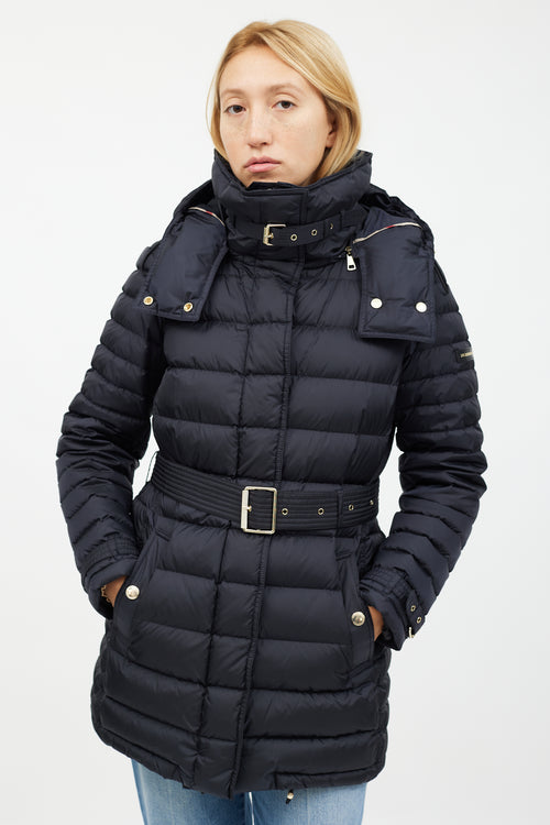 Burberry Navy & Gold Mid Length Puffer Jacket