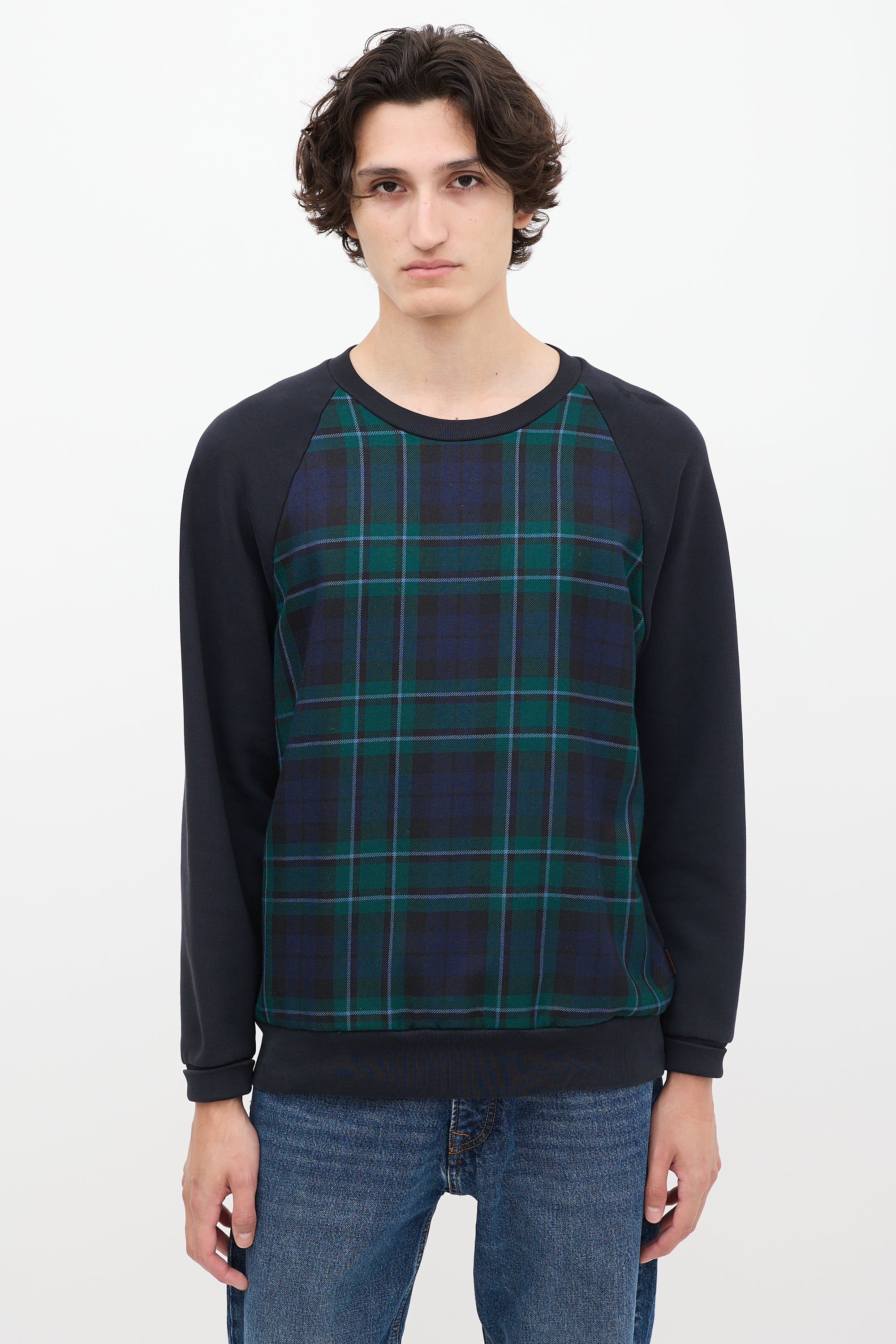 Burberry Navy & Green Nova Check Crewneck