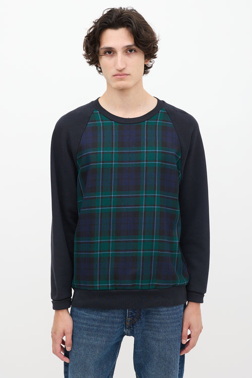 Burberry Navy & Green Nova Check Crewneck
