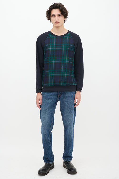 Burberry Navy & Green Nova Check Crewneck