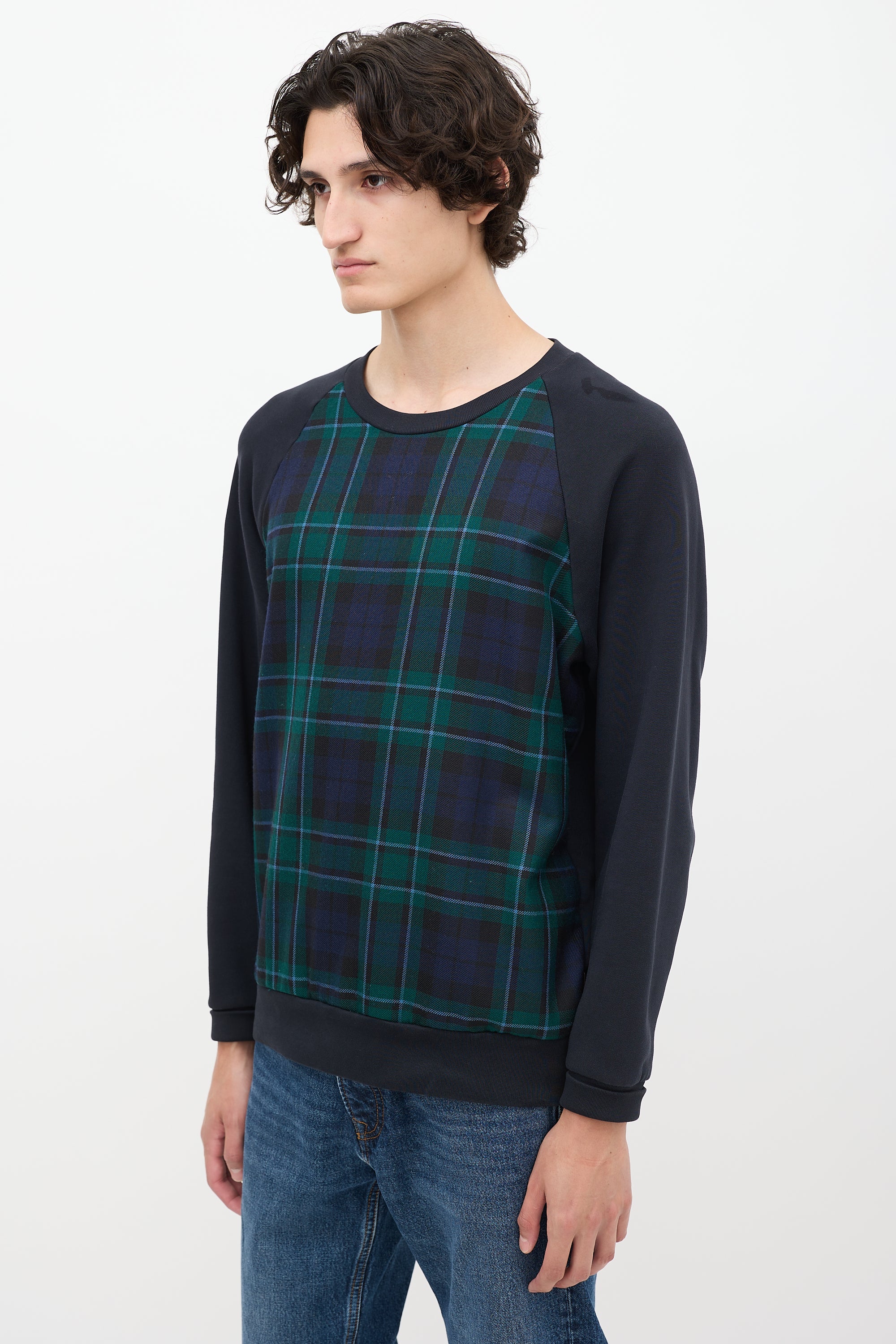 Burberry Navy & Green Nova Check Crewneck