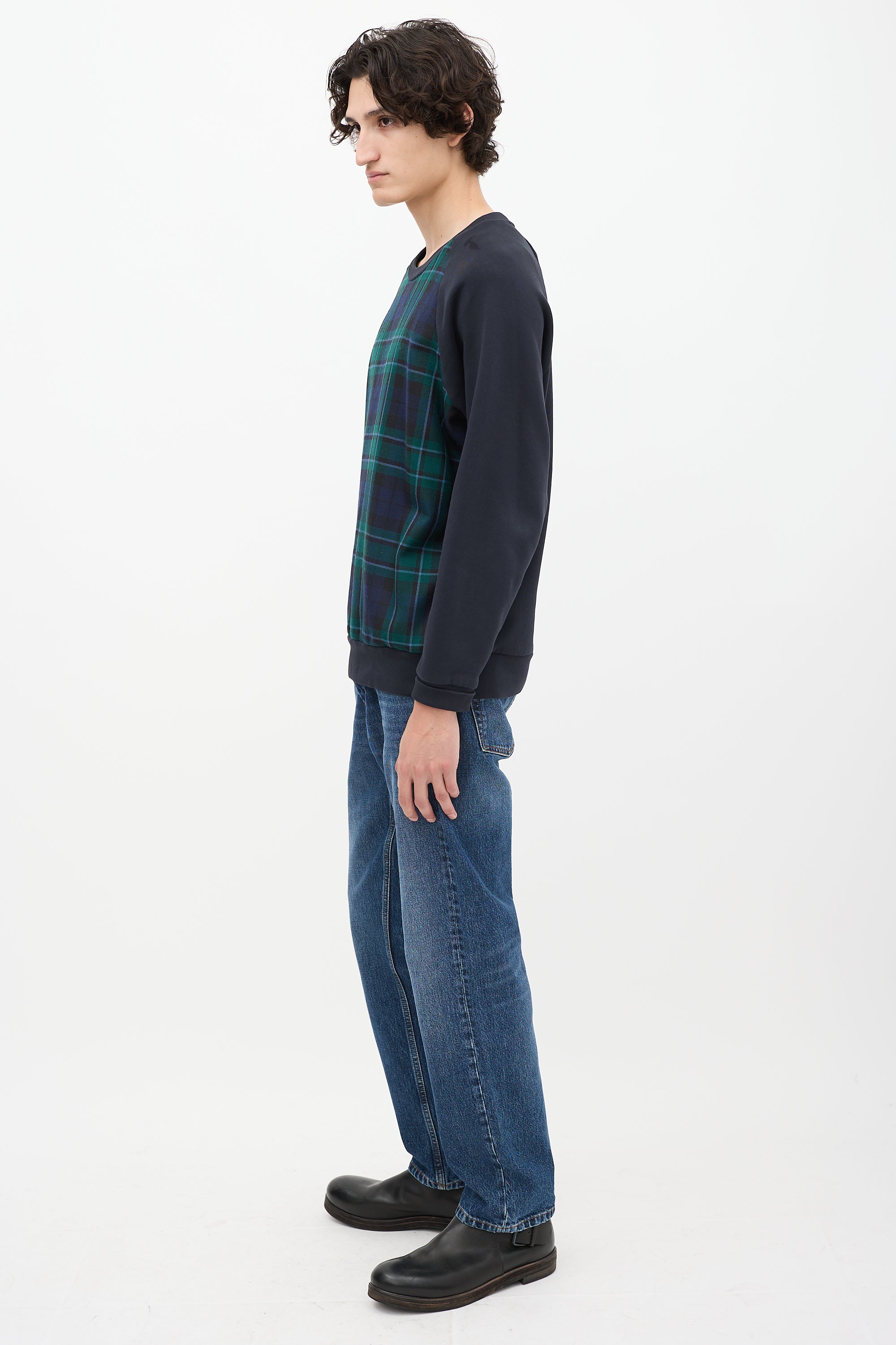 Burberry Navy & Green Nova Check Crewneck