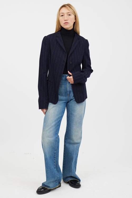Burberry Navy & Grey Striped Blazer