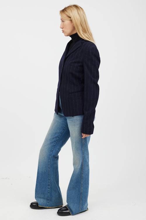 Burberry Navy & Grey Striped Blazer