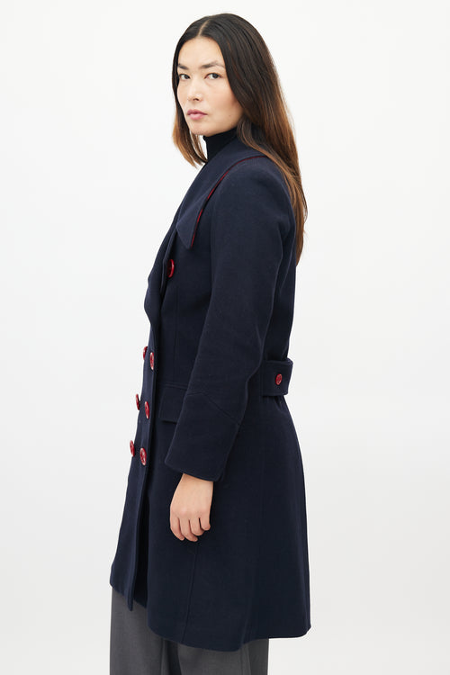 Burberry Navy & Red Wool Double Breasted Coat