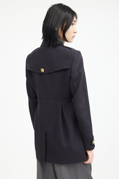 Burberry Navy & Gold Wool Military Coat