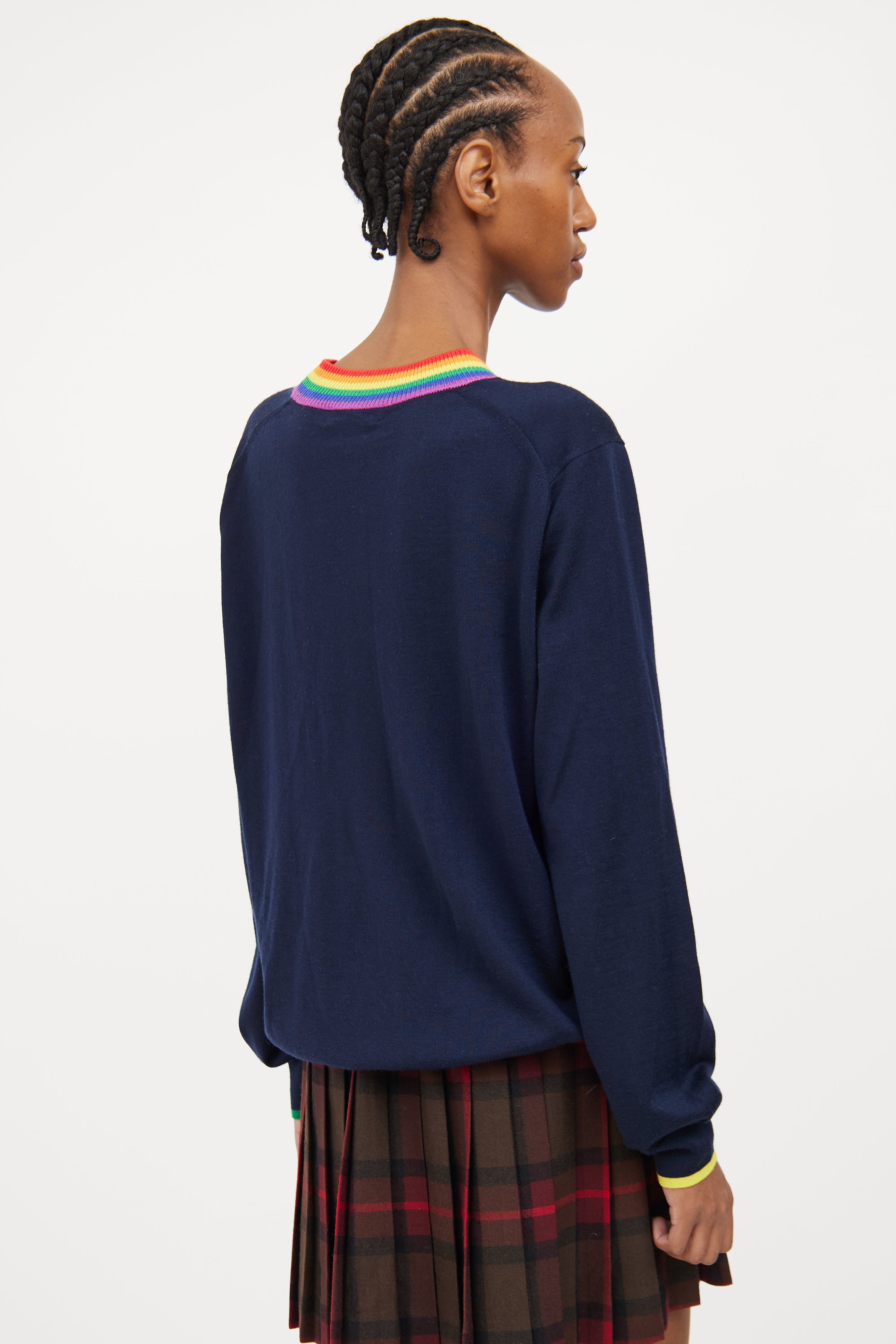 Burberry Navy & Multi Rainbow Collar Wool Top