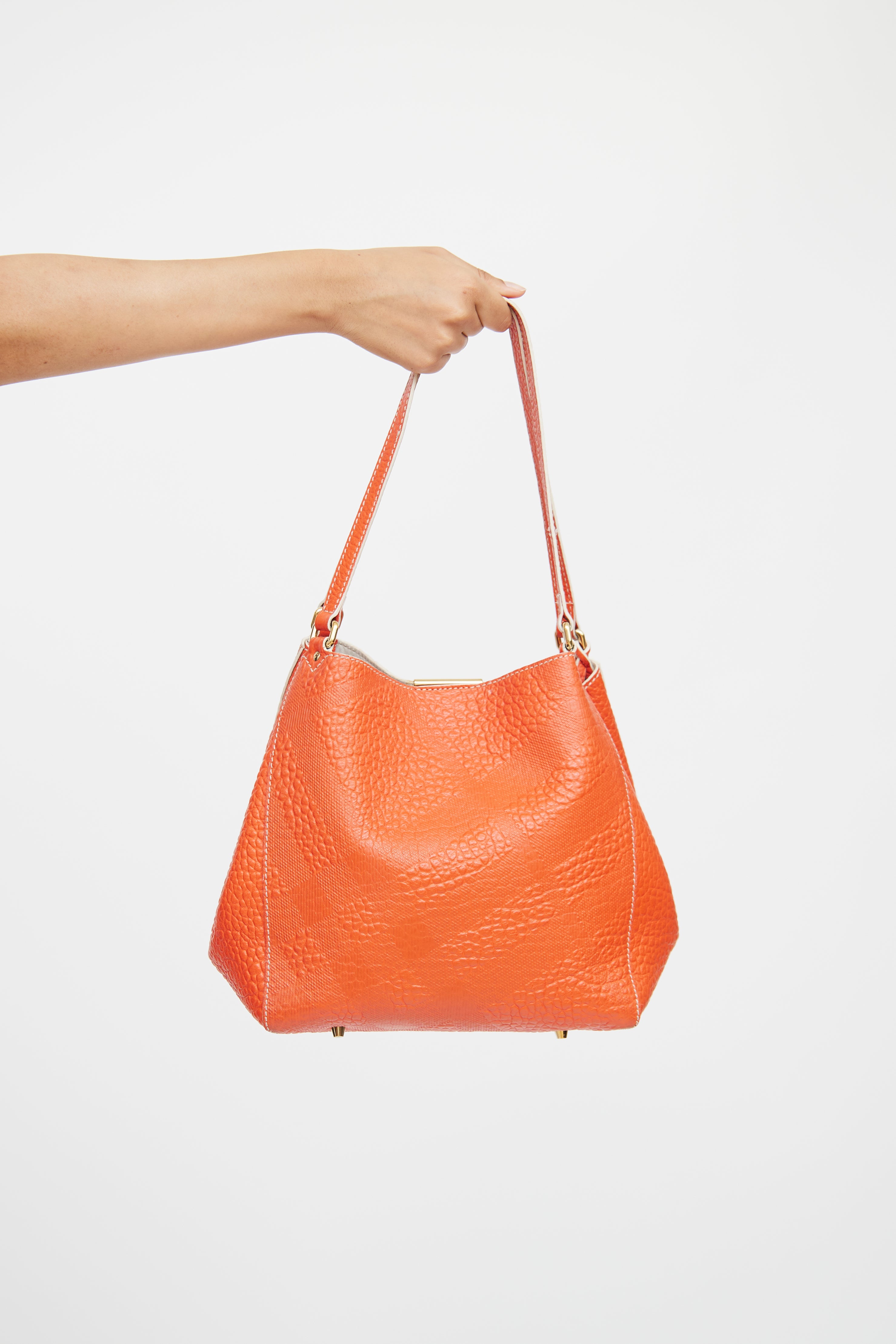 Burberry Orange Embossed Canterbury Tote Bag