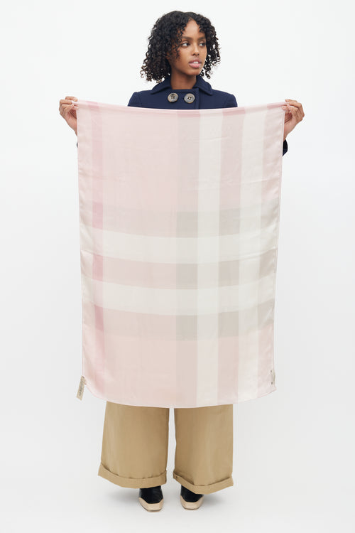 Burberry Pink & Grey Silk Check Scarf