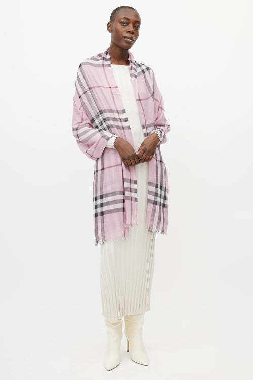 Burberry Pink & Multicolour Nova Check Fringe Scarf