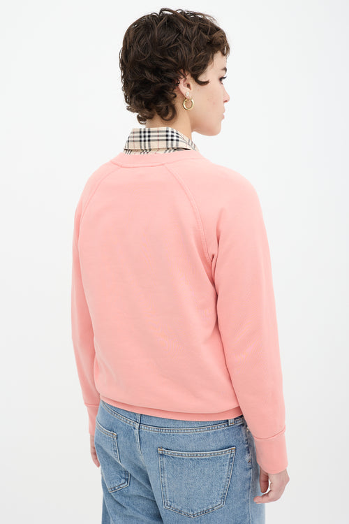 Burberry Pink & White Embroidered Logo Crewneck