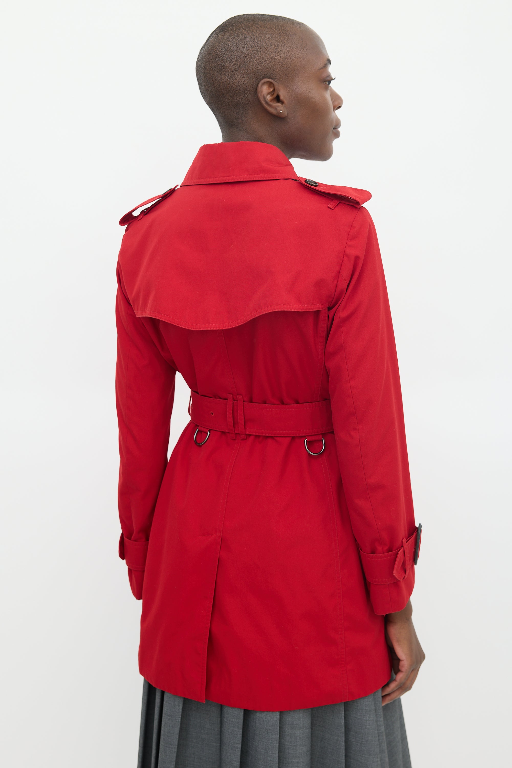 Burberry Red Belted Mid Length Trench Coat
