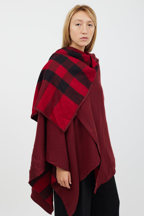 Burberry Red & Black Wool Plaid Shawl