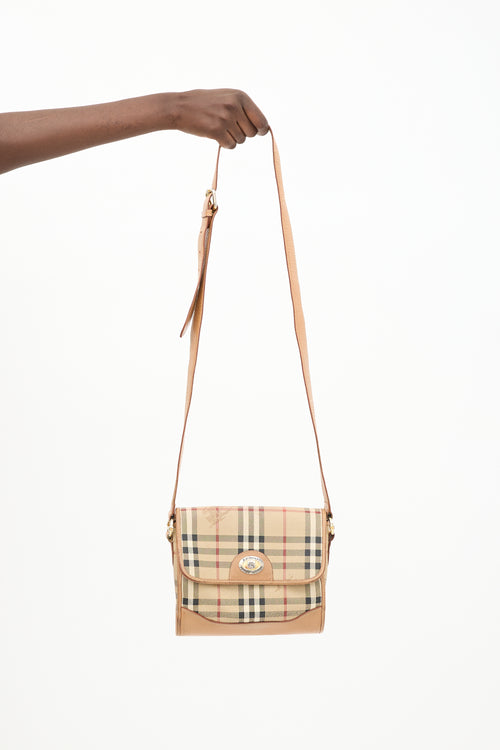 Burberry Beige & Multi Coated Canvas & Leather Nova Check Crossbody Bag
