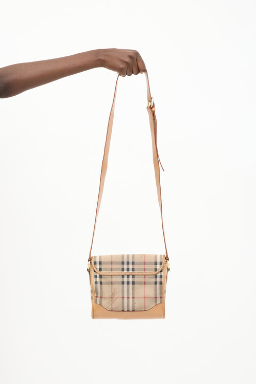 Burberry Beige & Multi Coated Canvas & Leather Nova Check Crossbody Bag