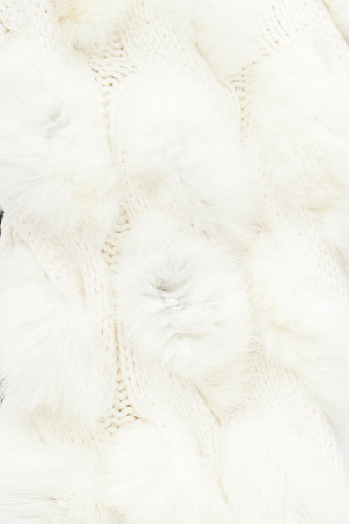 Burberry White Cashmere & Fur Ball Scarf