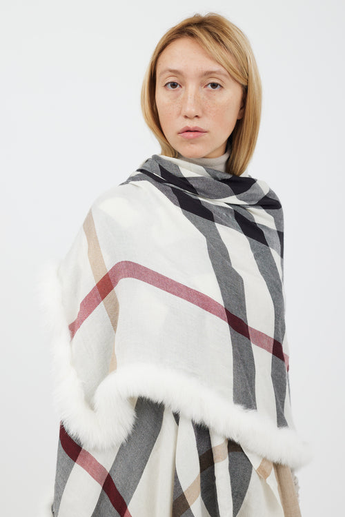 Burberry White & Multicolour Nova Check Fur Scarf