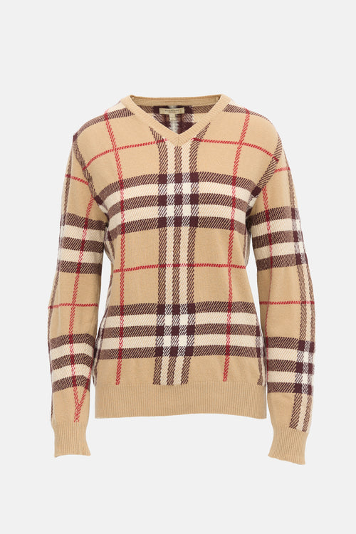 Burberry Wool Check V-Neck Sweater