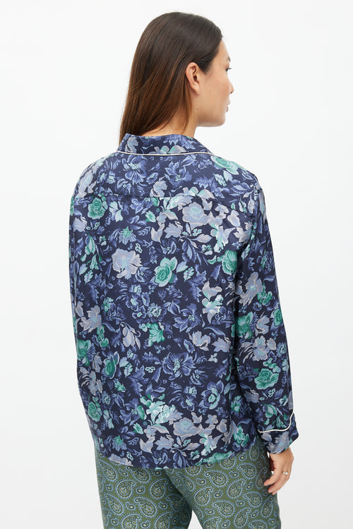 Burberry XO Barneys Navy & Multi Silk Floral Shirt