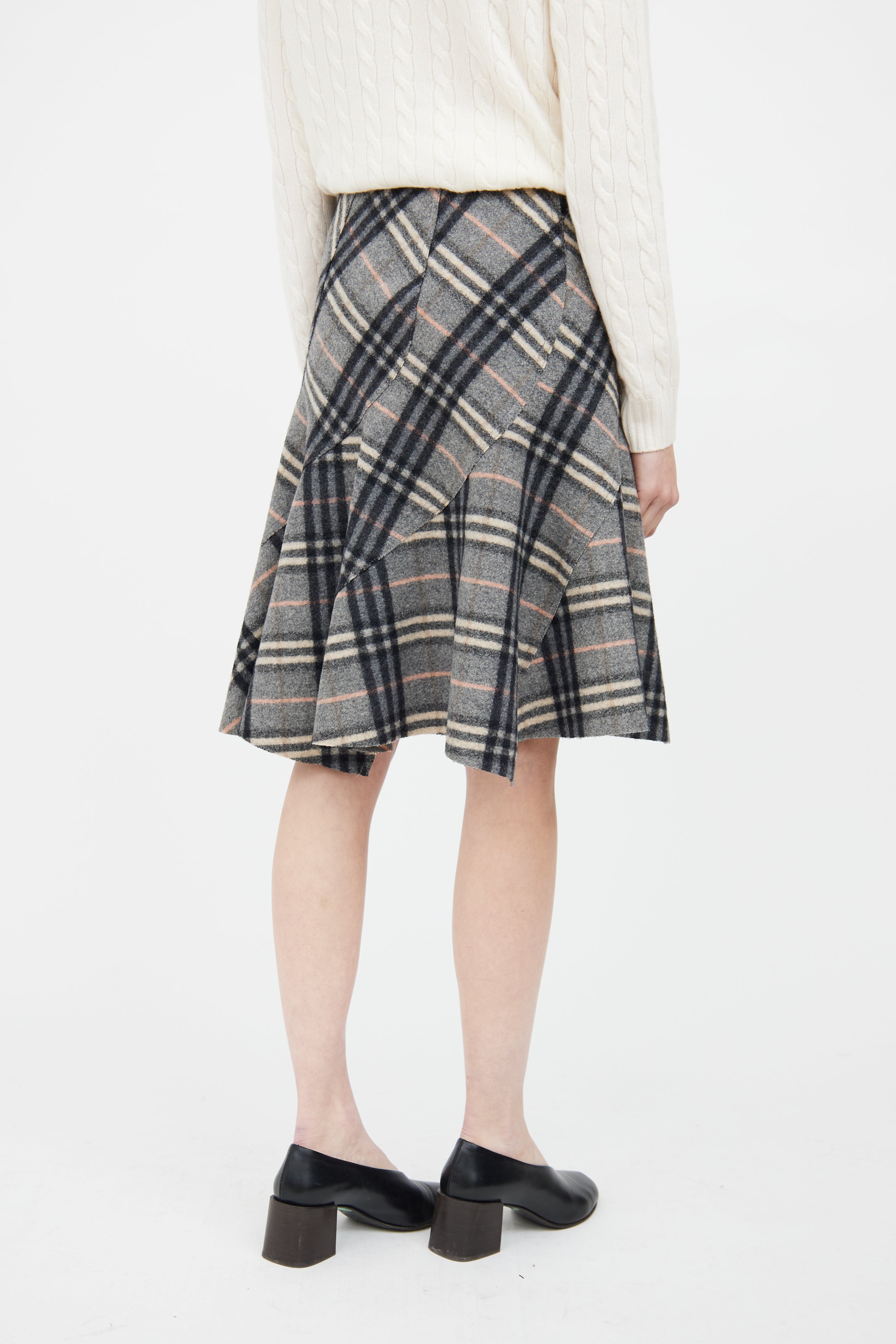 Burberry Grey & Multi Wool Nova Check Skirt