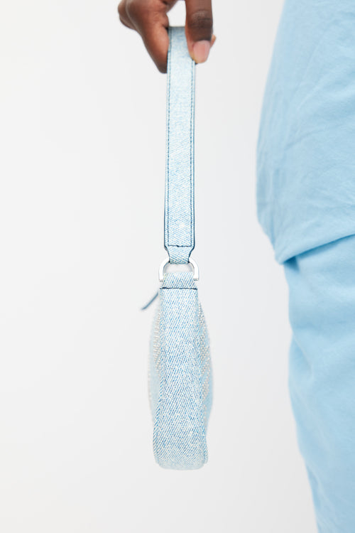 By Far Light Blue & Silver Studded Denim Rachel Bag