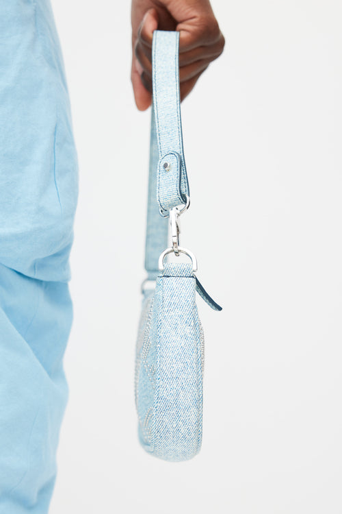 By Far Light Blue & Silver Studded Denim Rachel Bag