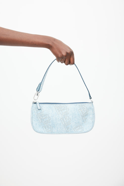 By Far Light Blue & Silver Studded Denim Rachel Bag