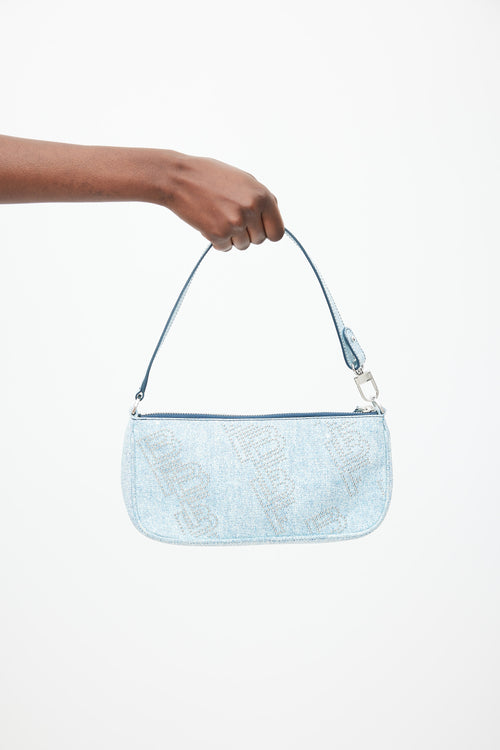 By Far Light Blue & Silver Studded Denim Rachel Bag