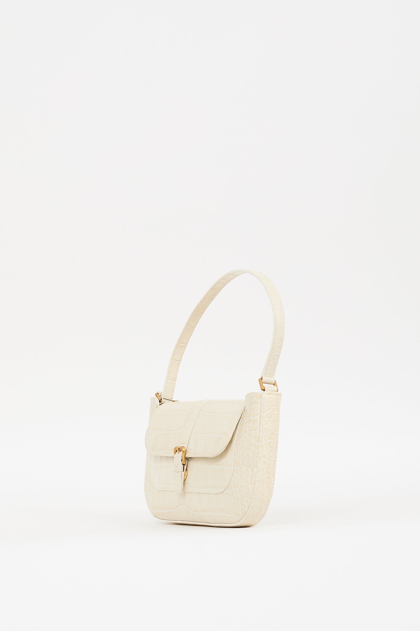 By Far Cream Embossed Leather Miranda Bag