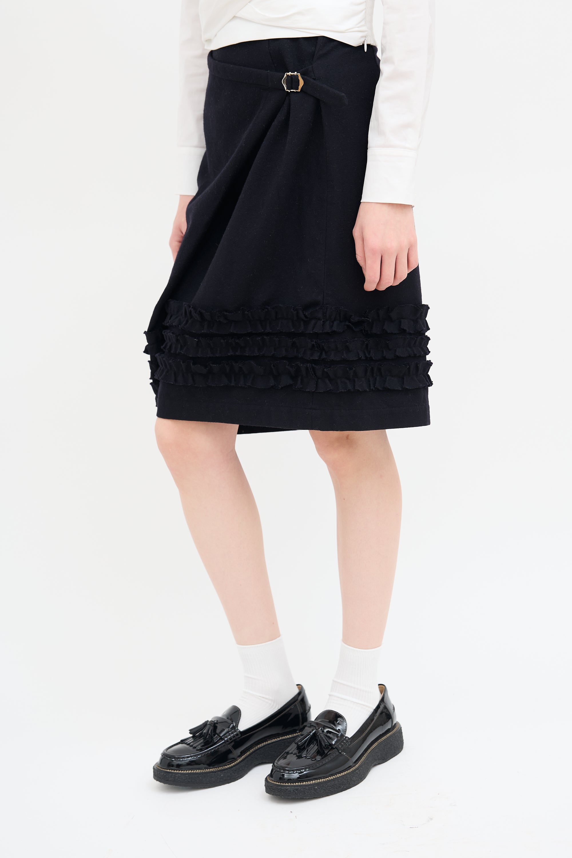 Comme des Garçons Black Wool Wrap Ruffle Skirt