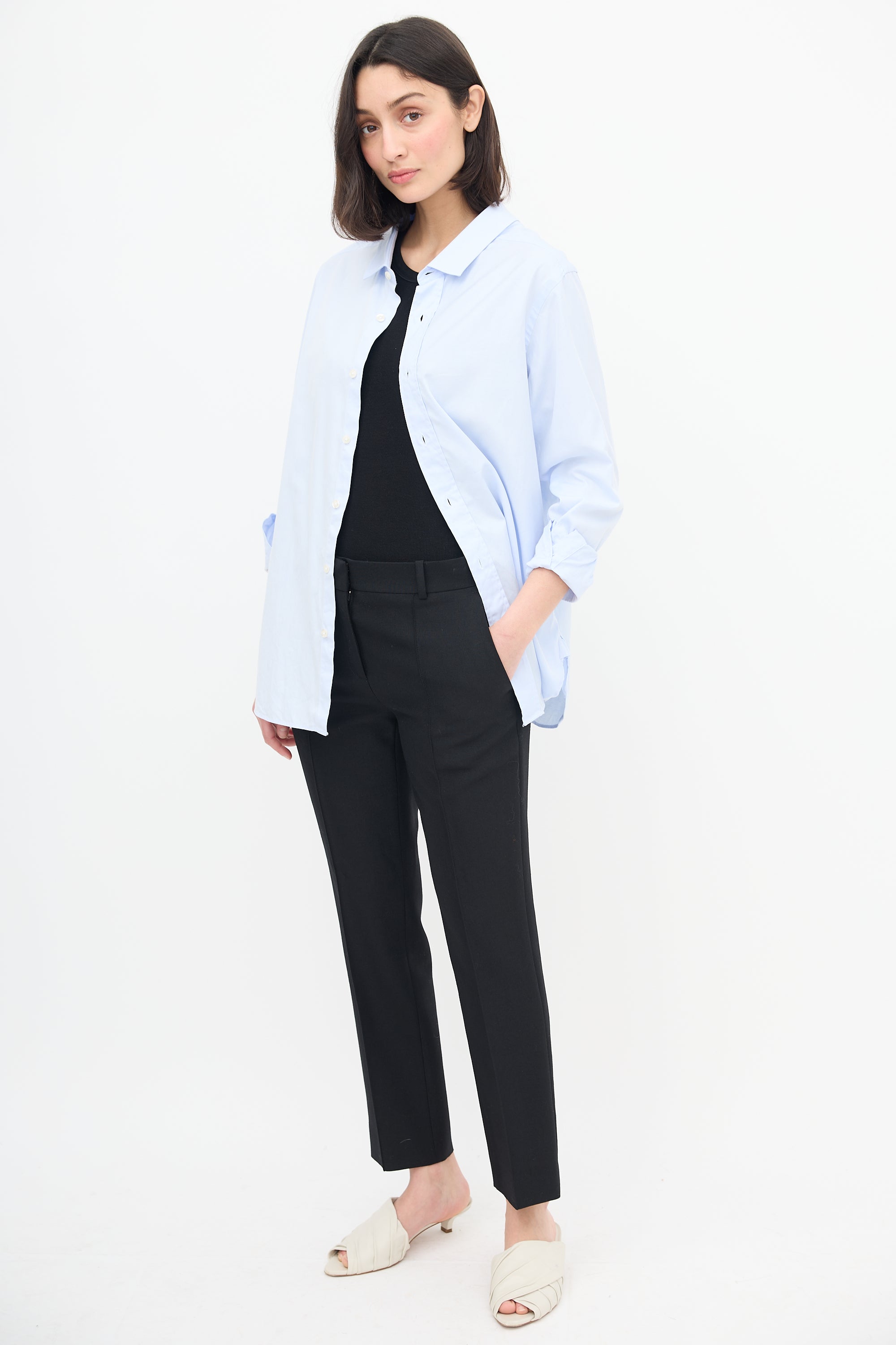 Celine Black Wool Cropped Slim Trouser
