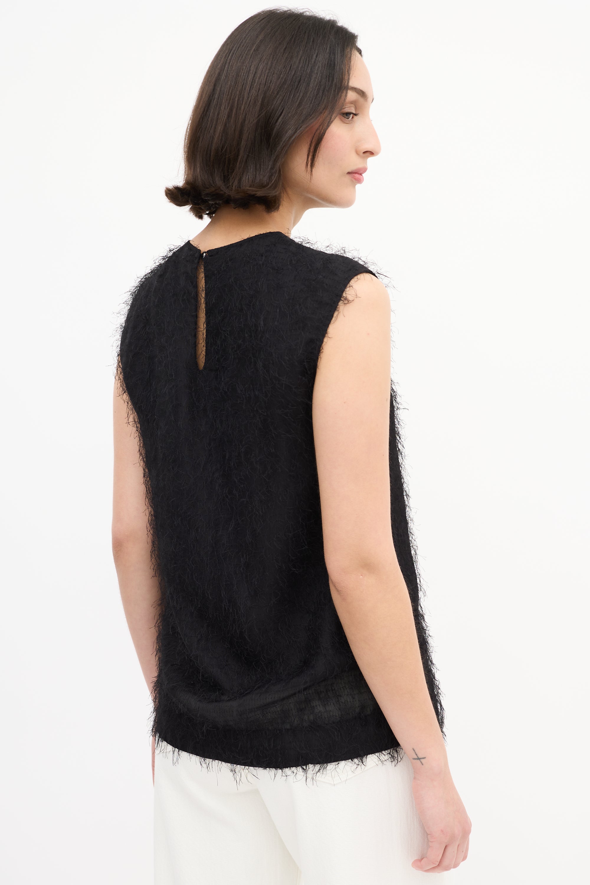 Celine Black Fuzzy Sleeveless Top