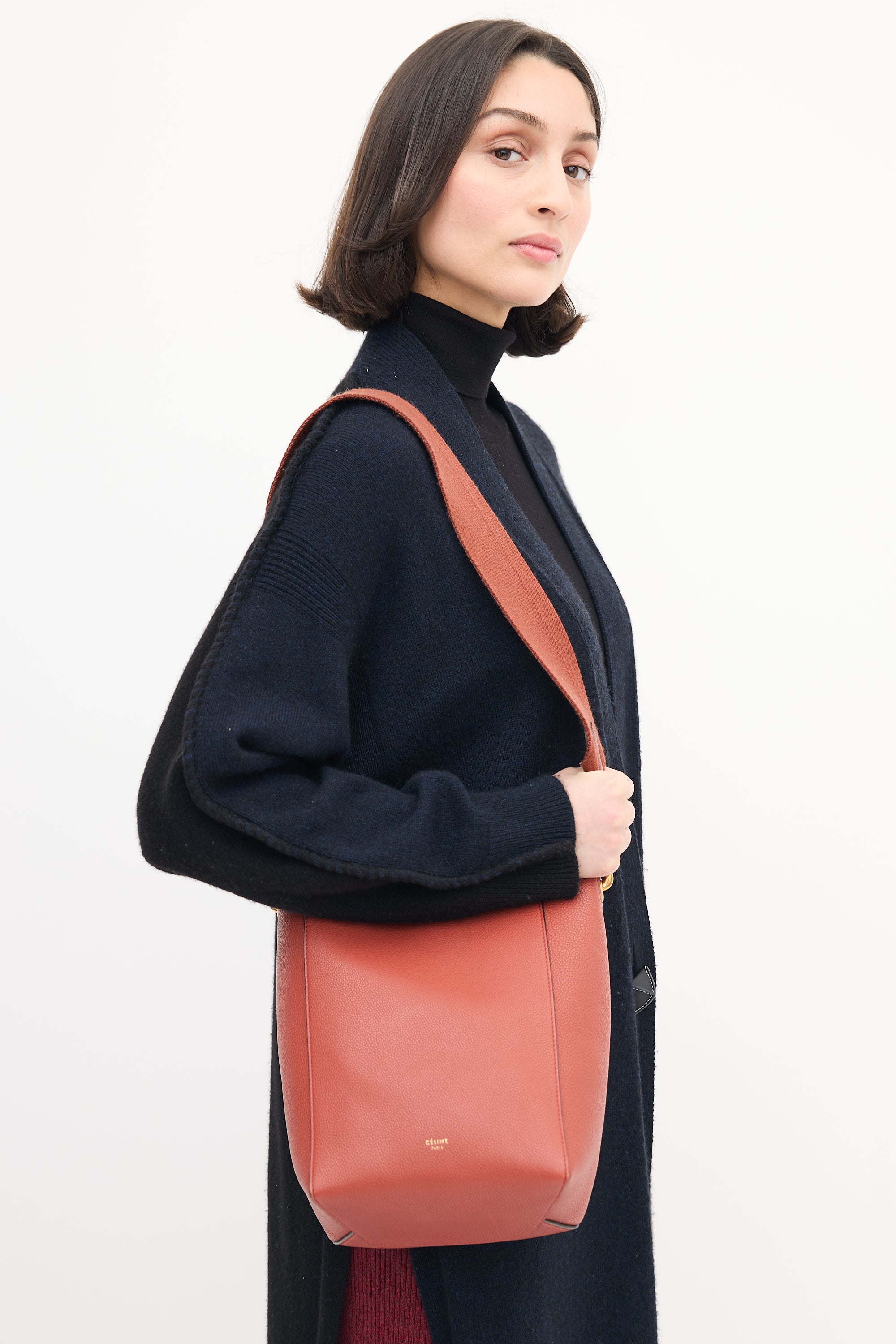 Celine Brick Red Leather Small Sangle Shoulder Bag