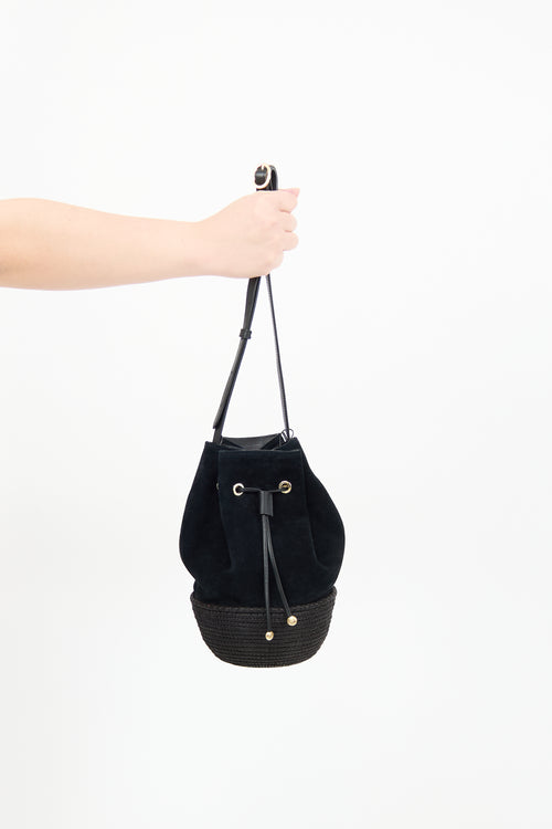Cesta Black Suede & Sisal Bucket Bag