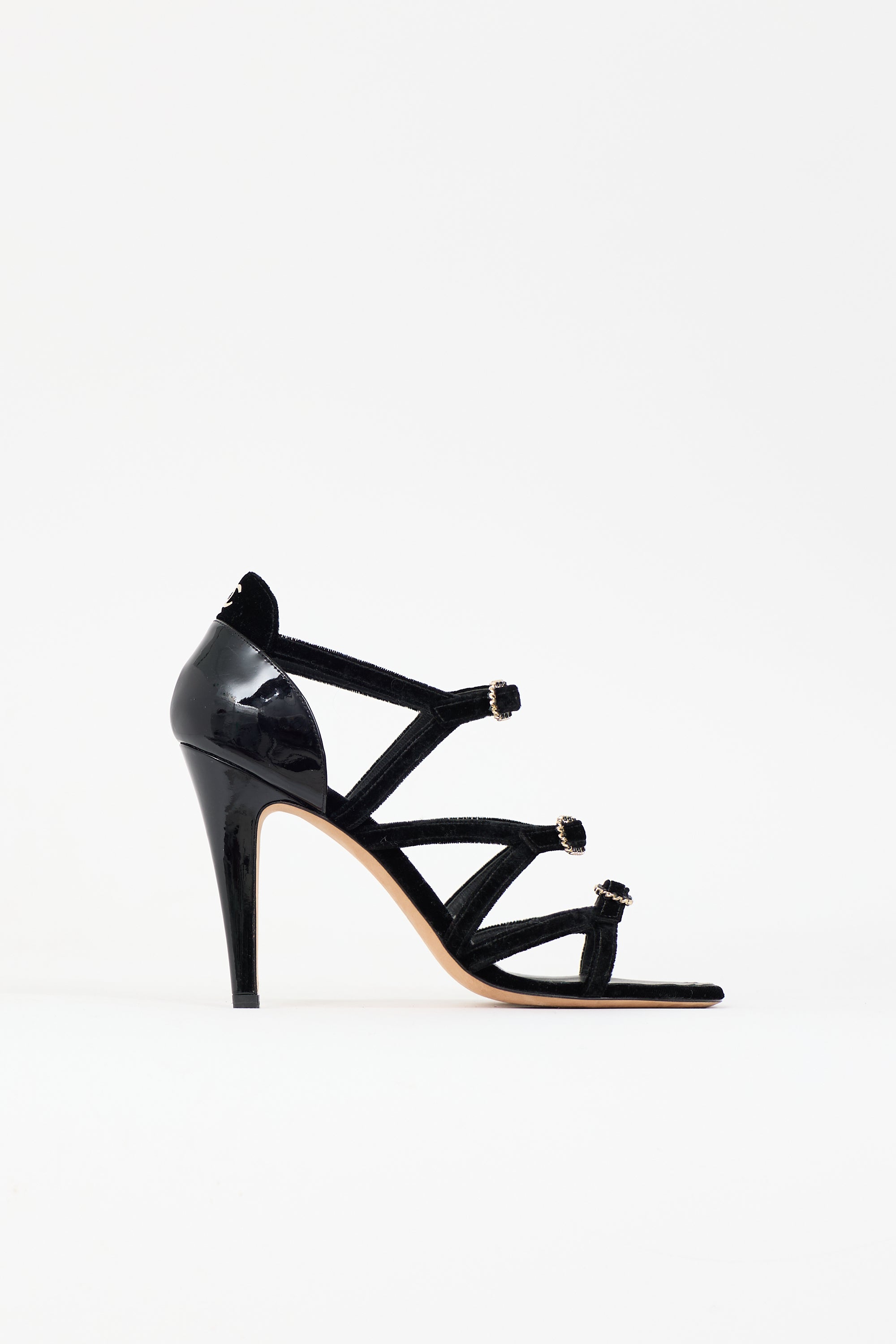 Chanel Patent Leather & Velour Buckle Sandal