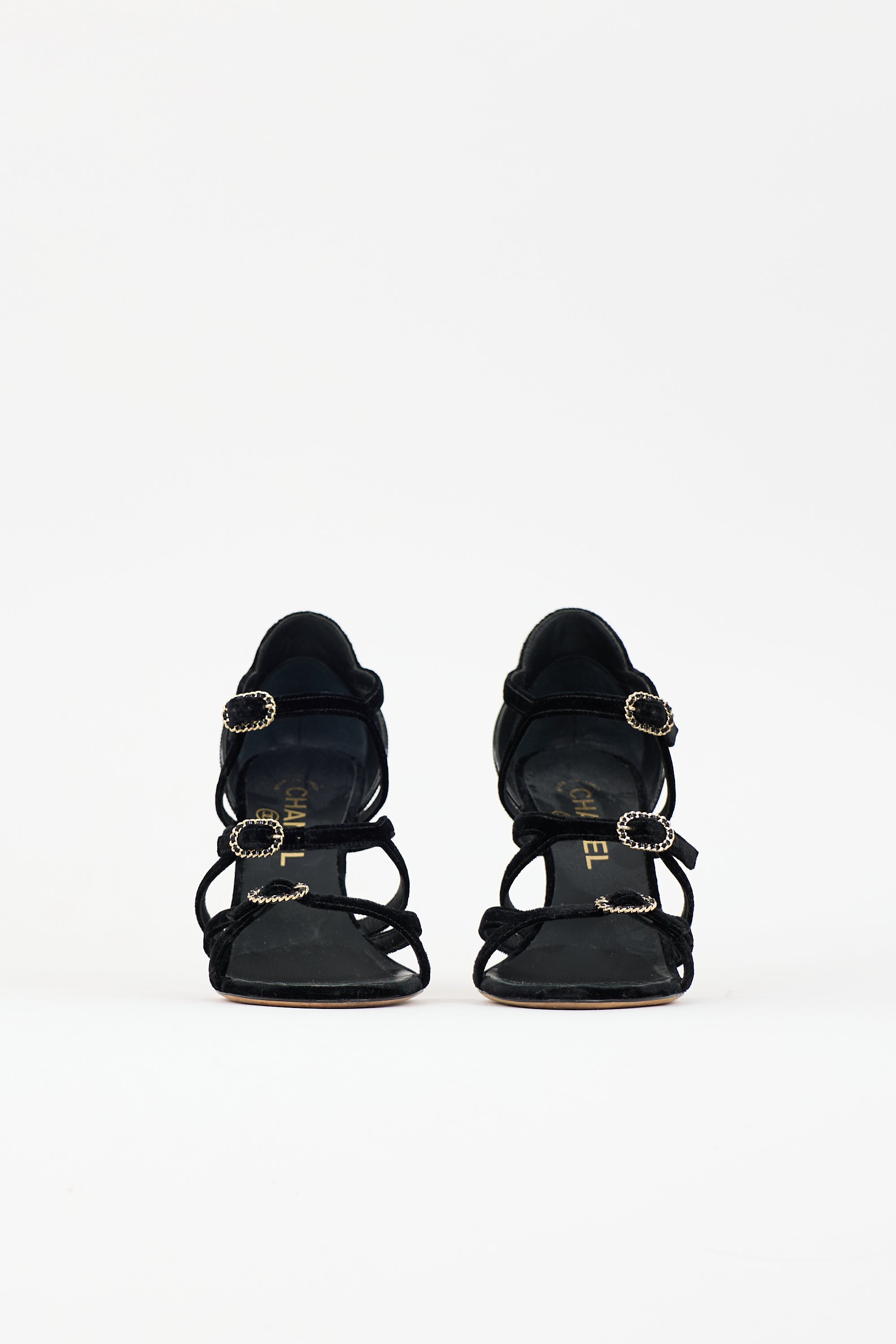 Chanel Patent Leather & Velour Buckle Sandal