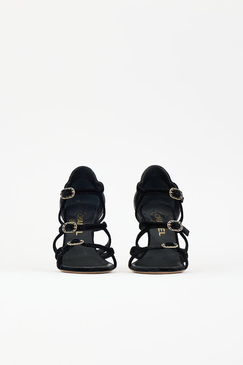 Chanel Patent Leather & Velour Buckle Sandal