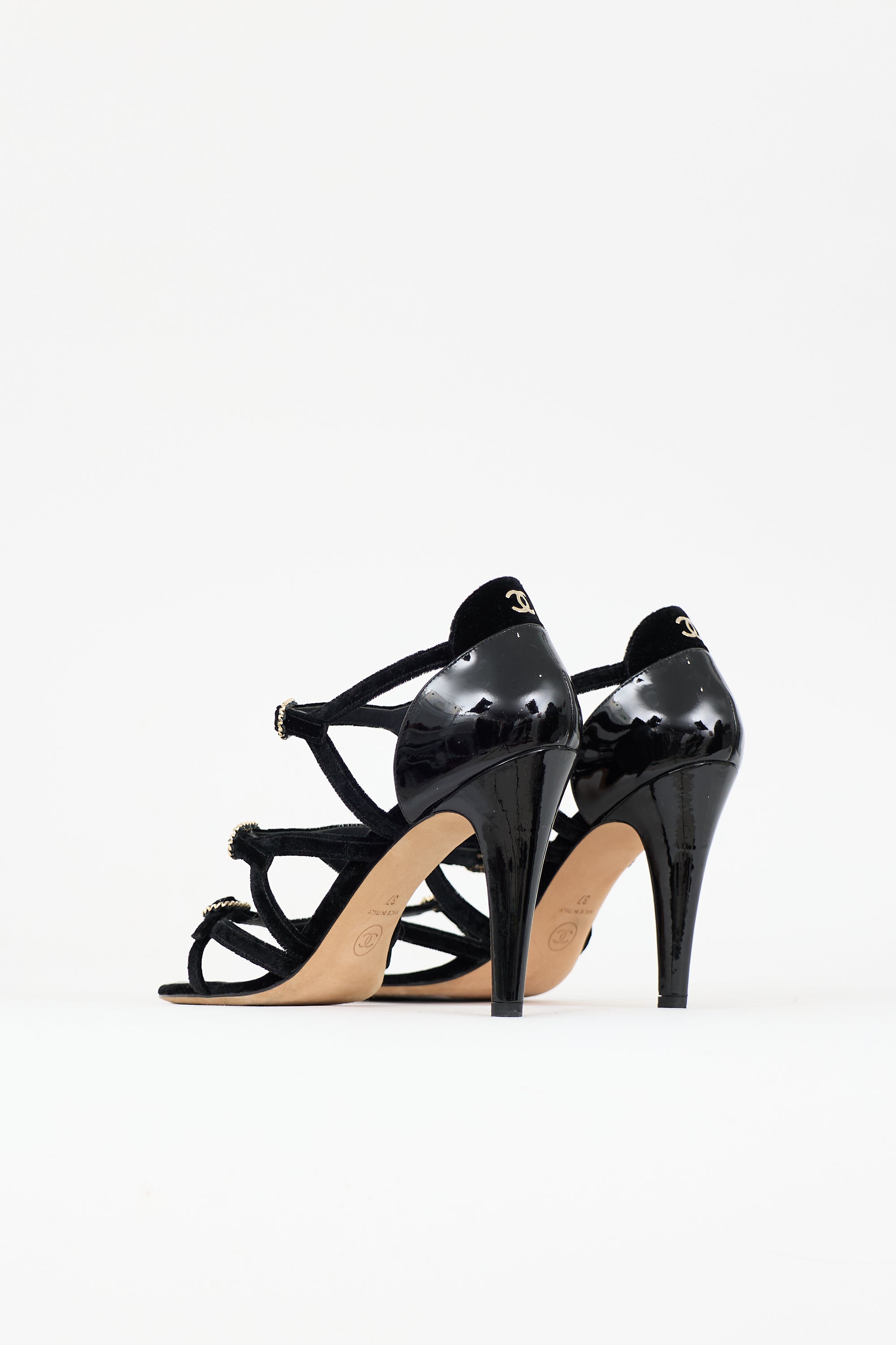 Chanel Patent Leather & Velour Buckle Sandal
