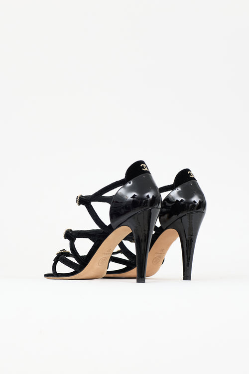 Chanel Patent Leather & Velour Buckle Sandal