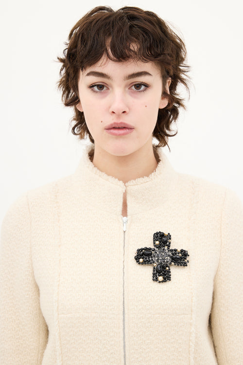 Chanel Fall 2005 Silver & Black Stone CC Cross Brooch