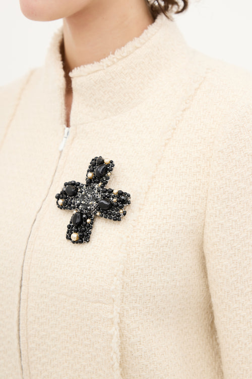 Chanel Fall 2005 Silver & Black Stone CC Cross Brooch