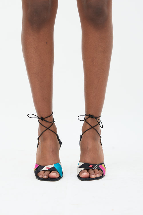 Chanel Satin Printed CC Tie Heel
