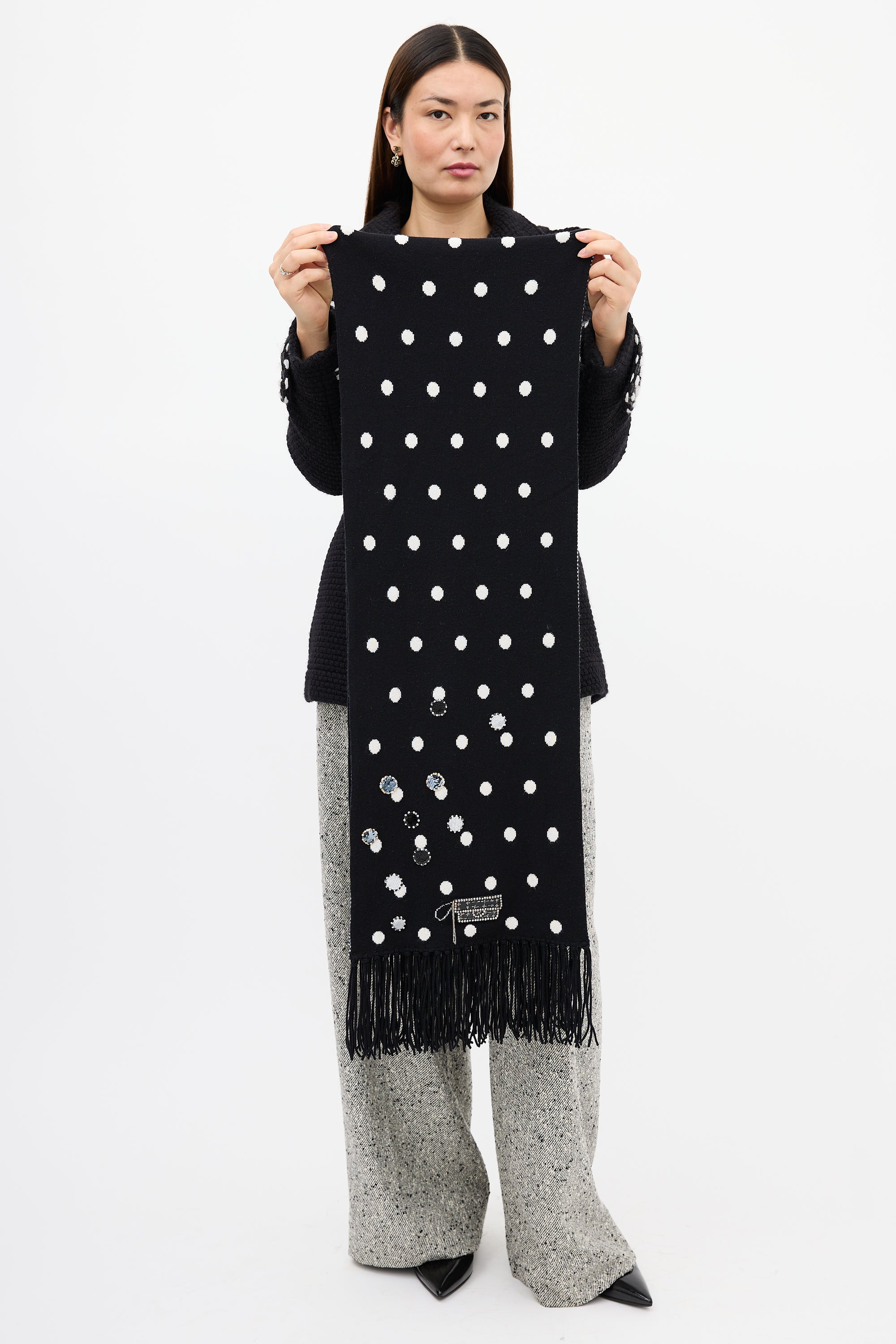 Chanel Fall 2008 Black & White Cashmere Patterned Scarf