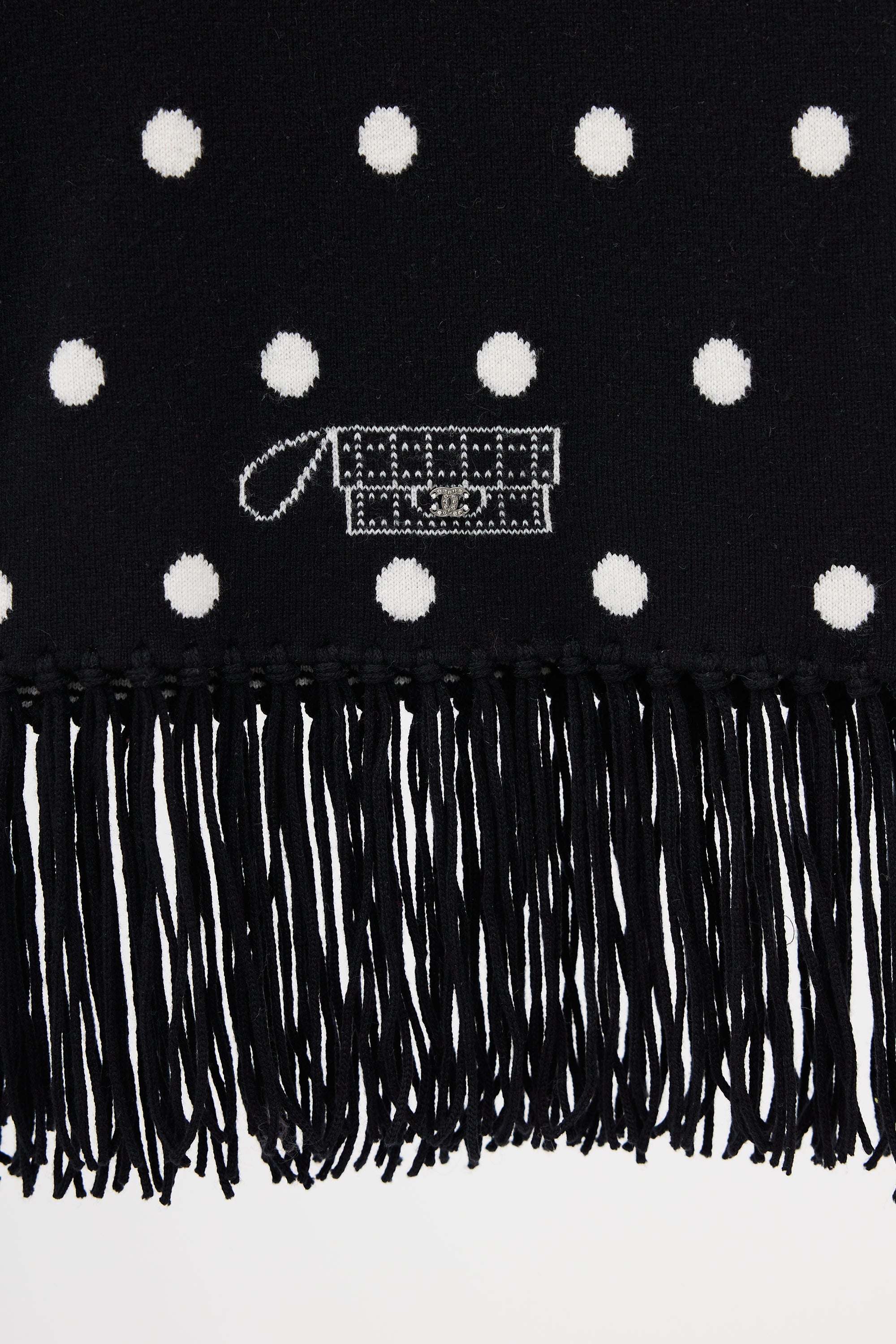 Chanel Fall 2008 Black & White Cashmere Patterned Scarf