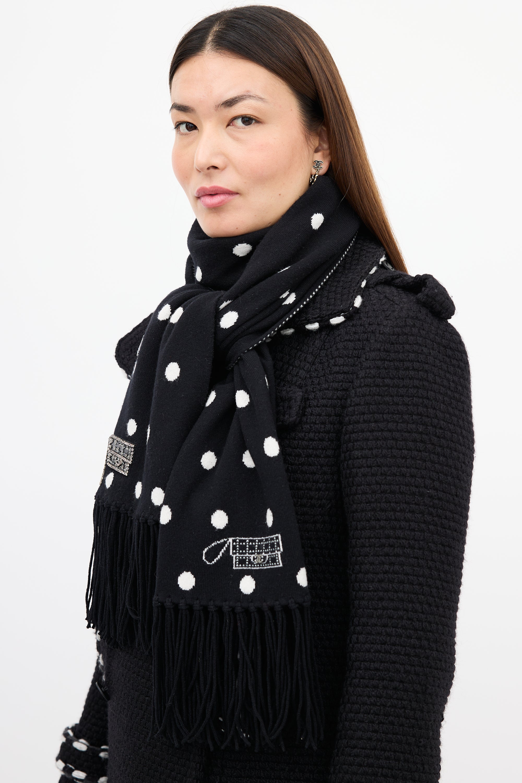 Chanel Fall 2008 Black & White Cashmere Patterned Scarf